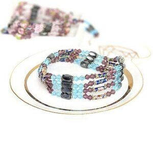 Boho Festival Healing Energizing Beaded Blue/Purple Magnet Wrap Bracelet Women's